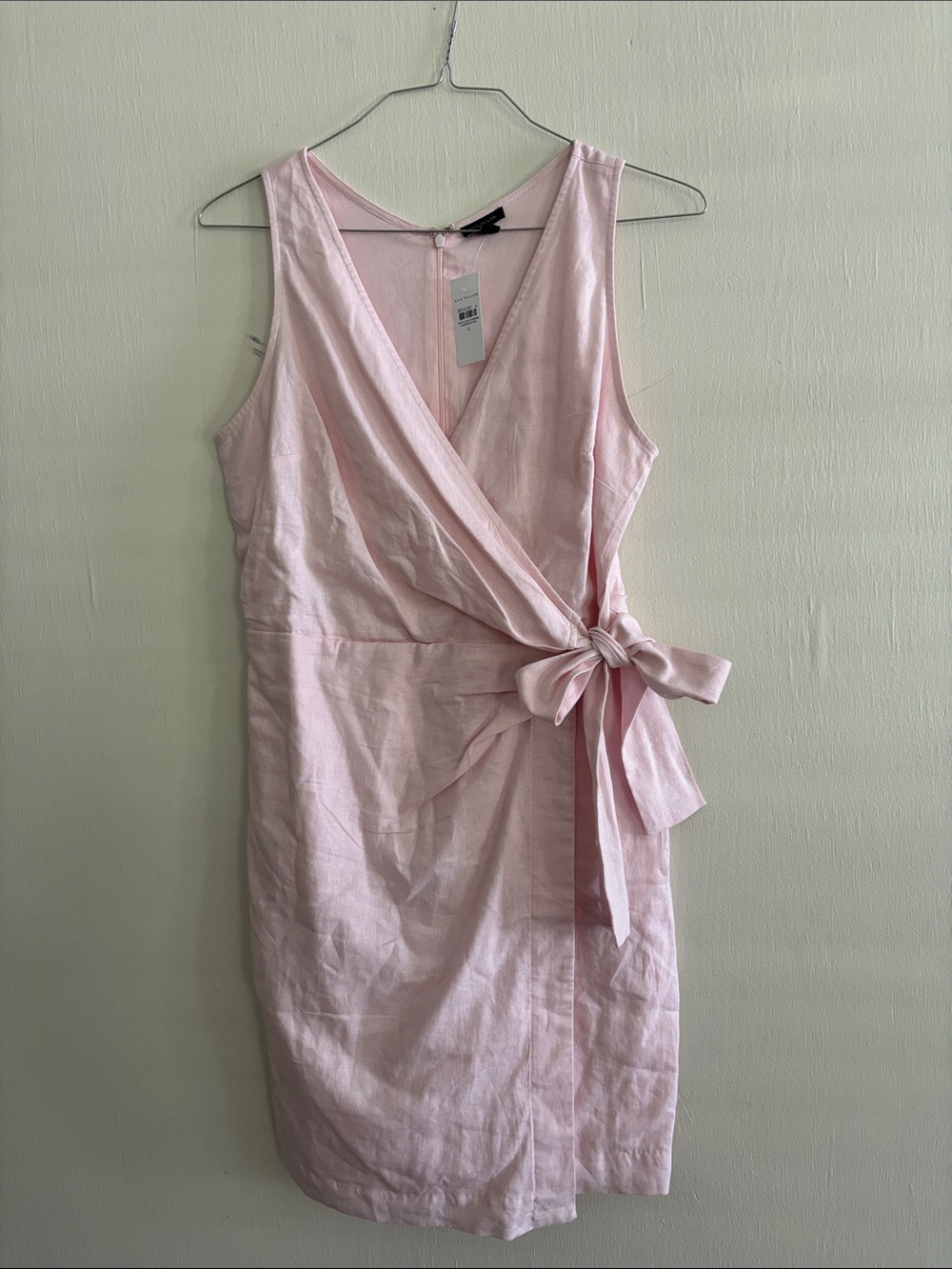 ✨NWT✨Ann Taylor Linen Cotton Blend Light Pink Sleeveless Wrap Midi Dress Size 6